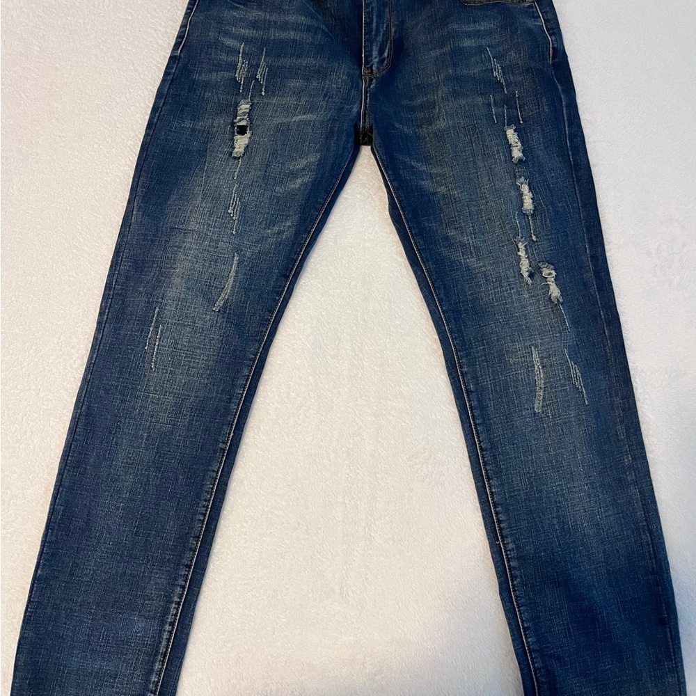 Men's Distressed Blue Jeans